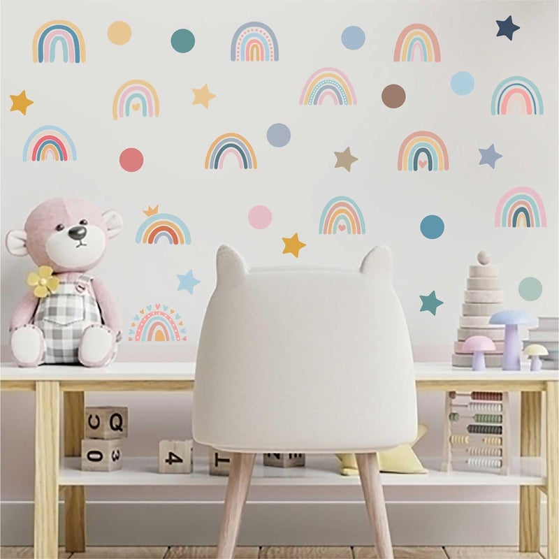 CharmFlo Rainbow Wall Decals for Children Room - 4 Sheets 76Pcs Boho Star & Dots Wall Stickers | Peel and Stick Nursery Decor, Playroom, Classroom | Removable Waterproof Wall Art - Image 4